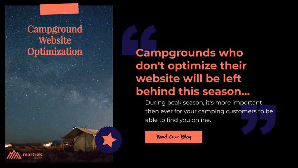 An image of a tent with campground website optimization headline, read blog
